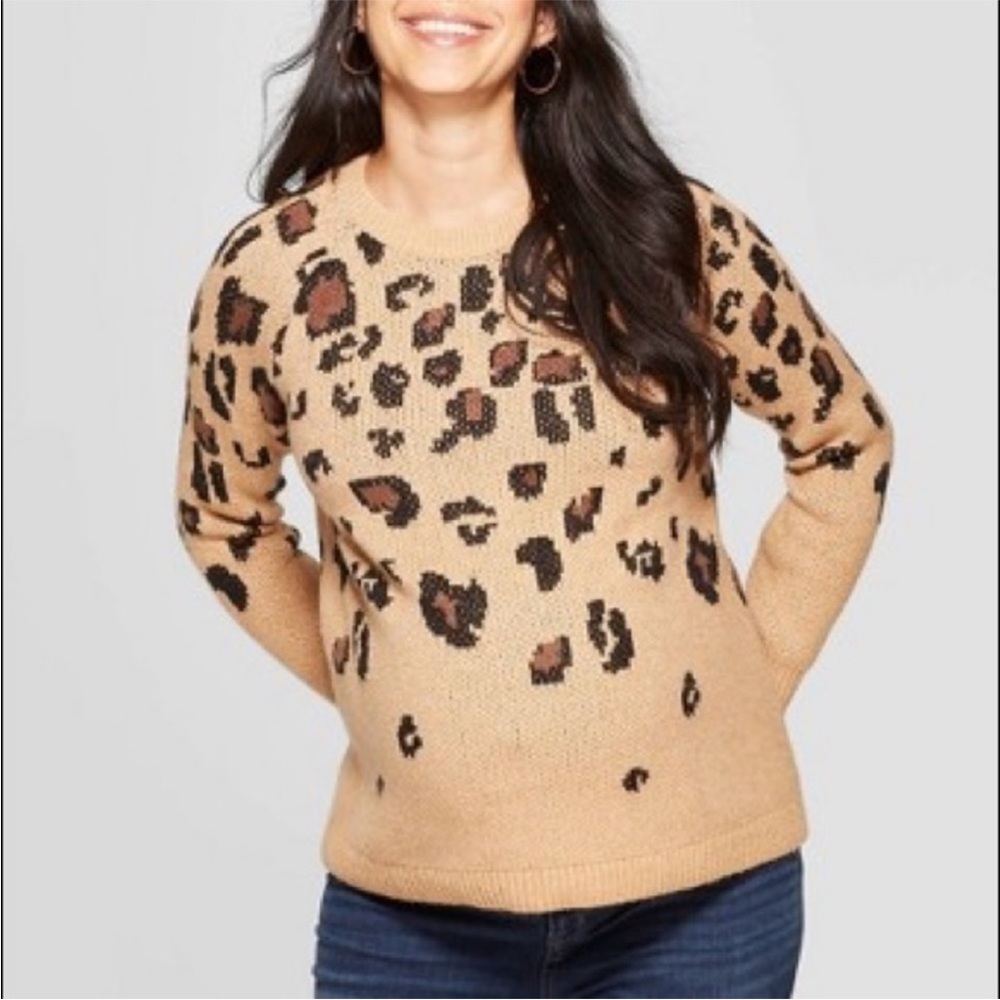 Isabel Maternity Leopard Animal Print Crewneck Pullover Sweater Size Extra Small